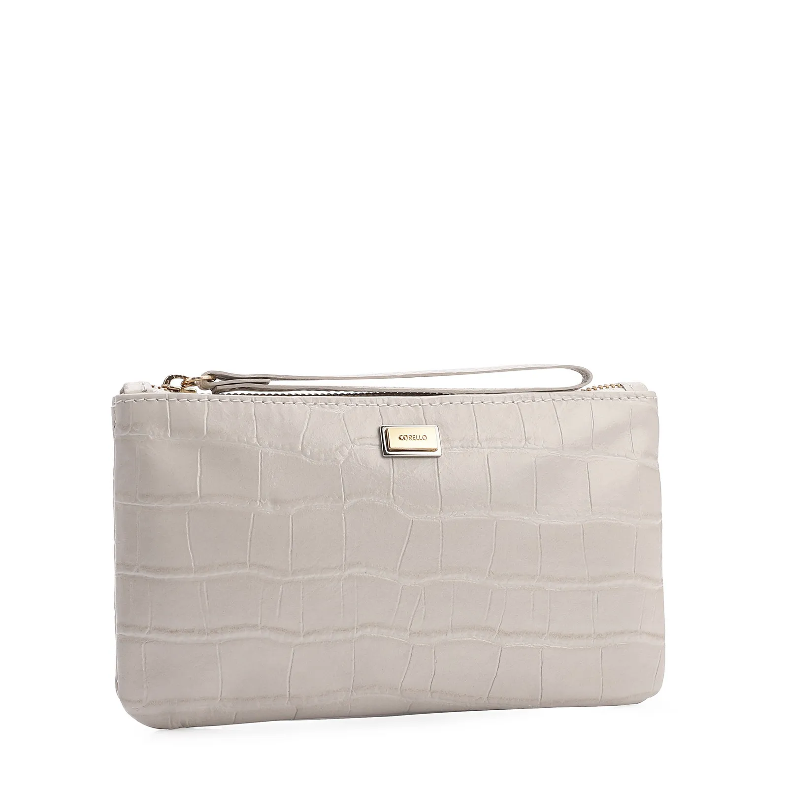 Bolsa Pequena Couro Croco Off White