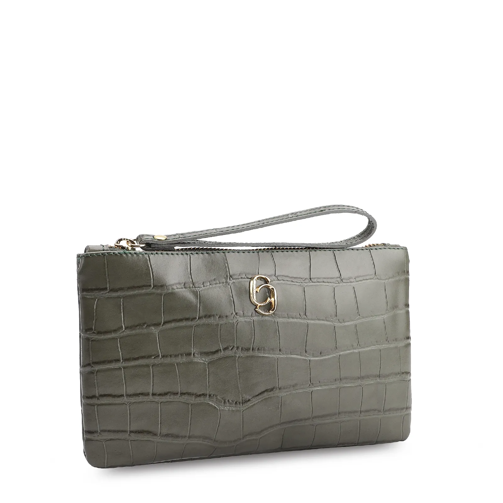 Bolsa Pequena Couro Croco Verde