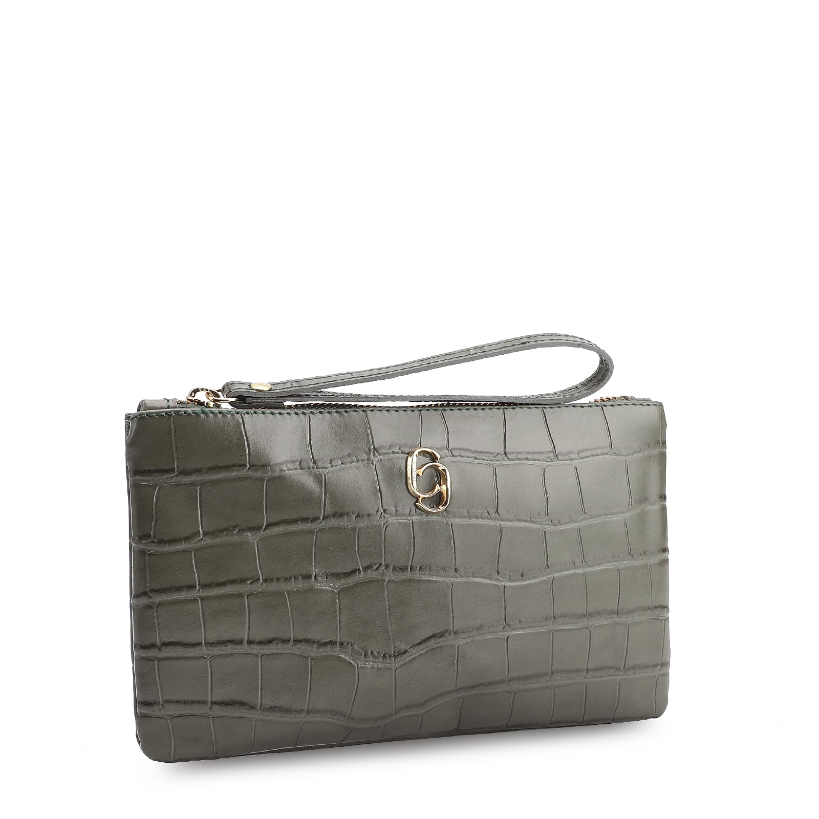 Bolsa Pequena Couro Croco Verde