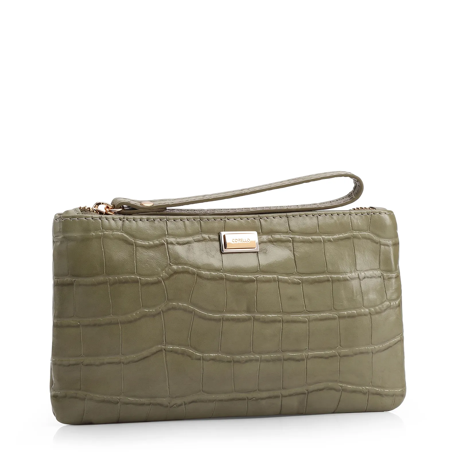 Bolsa Pequena Couro Croco Verde