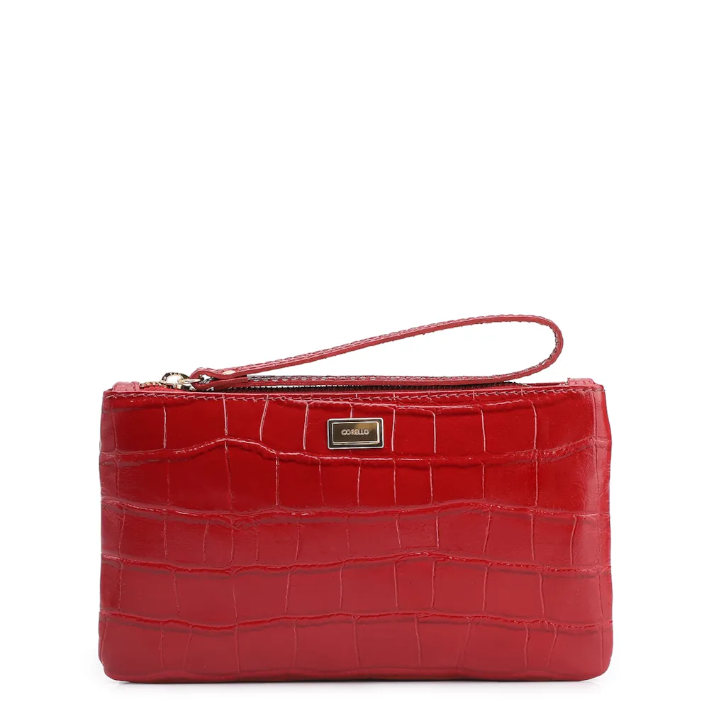 Bolsa Pequena Couro Croco Vermelho