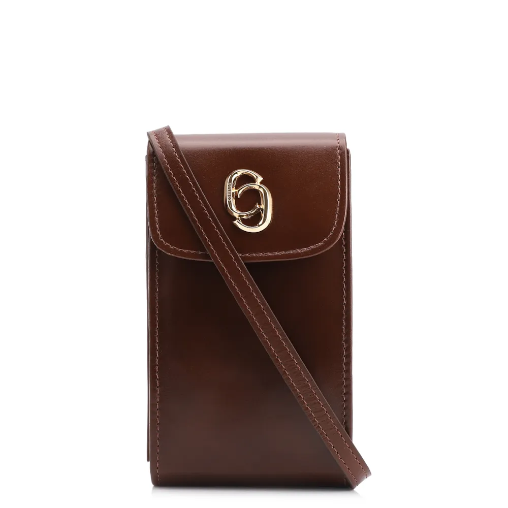 Bolsa Pequena Couro Marrom Porta Celular