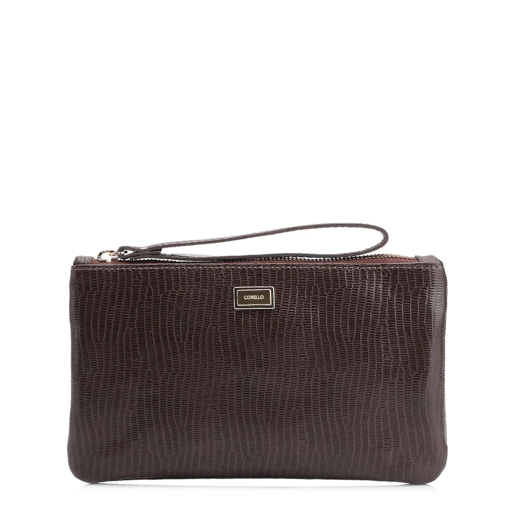 Bolsa Pequena Couro New Lezard Marrom Escuro