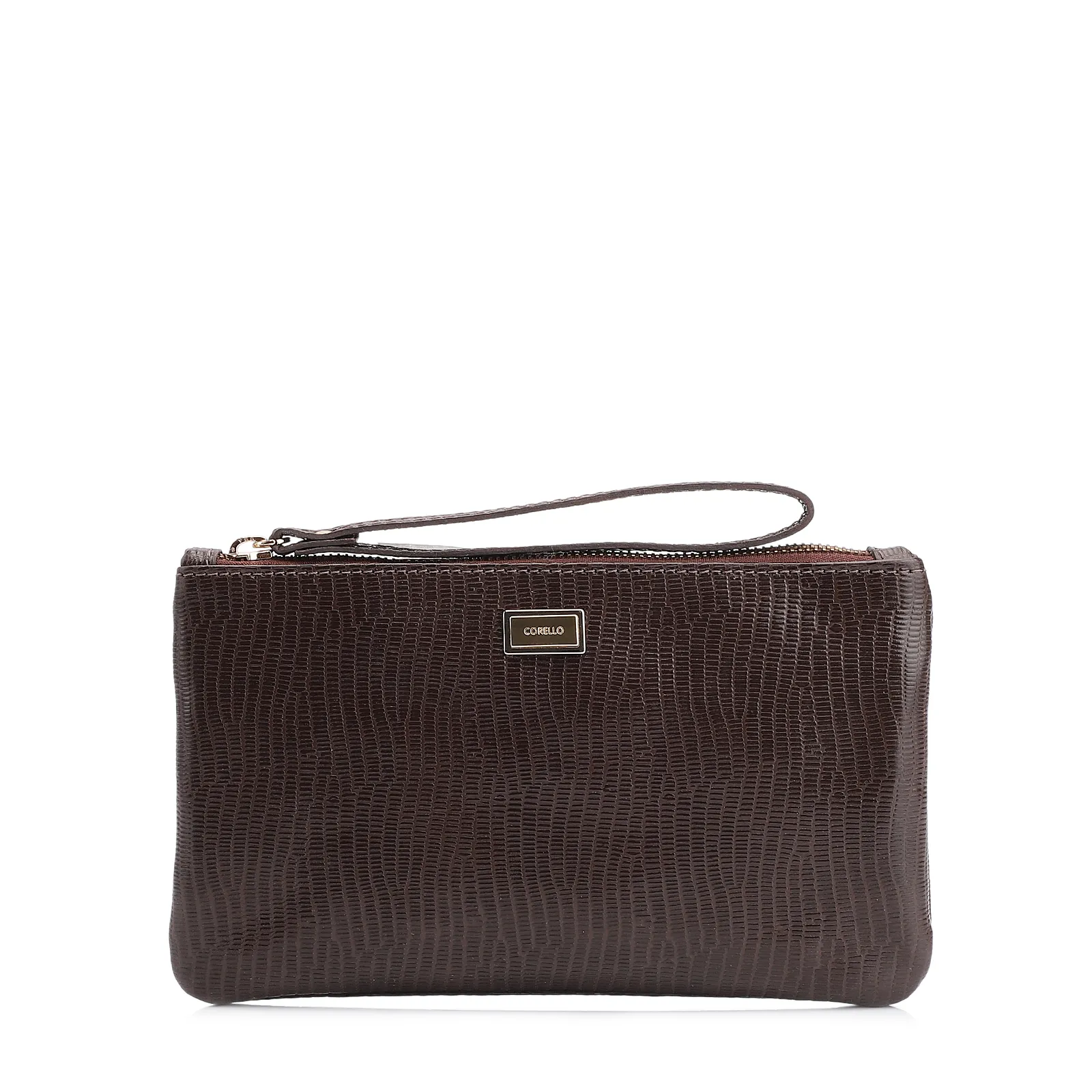 Bolsa Pequena Couro New Lezard Marrom Escuro