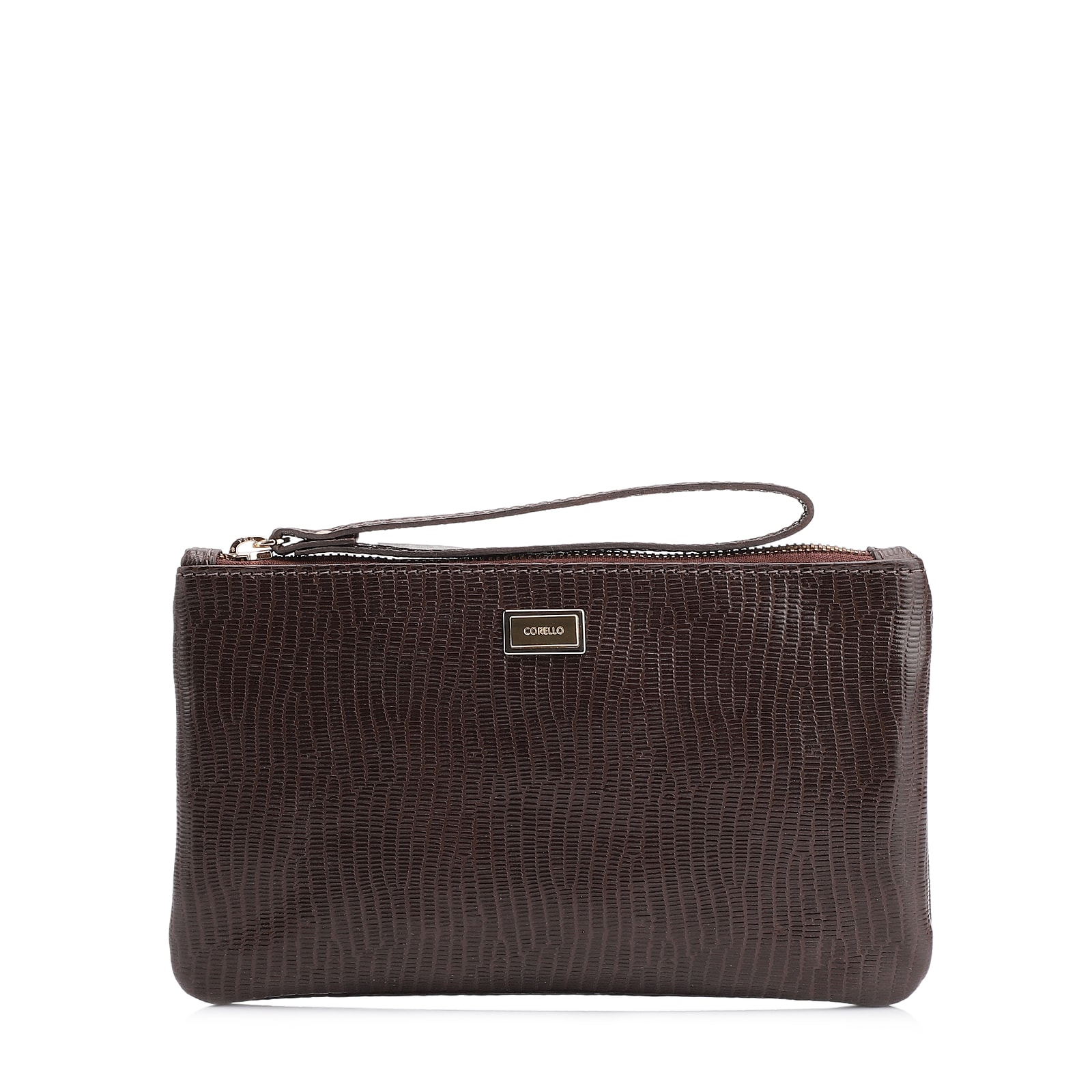 Bolsa Pequena Couro New Lezard Marrom Escuro