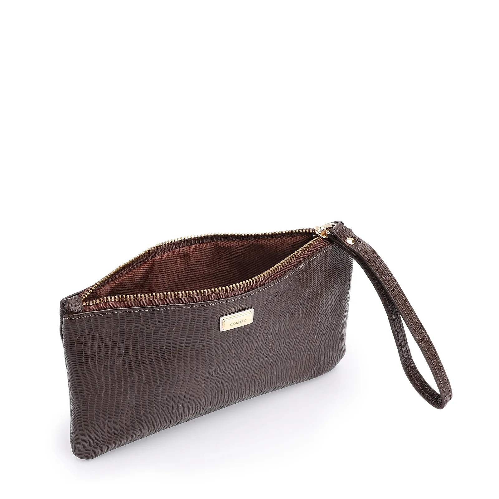Bolsa Pequena Couro New Lezard Marrom Escuro