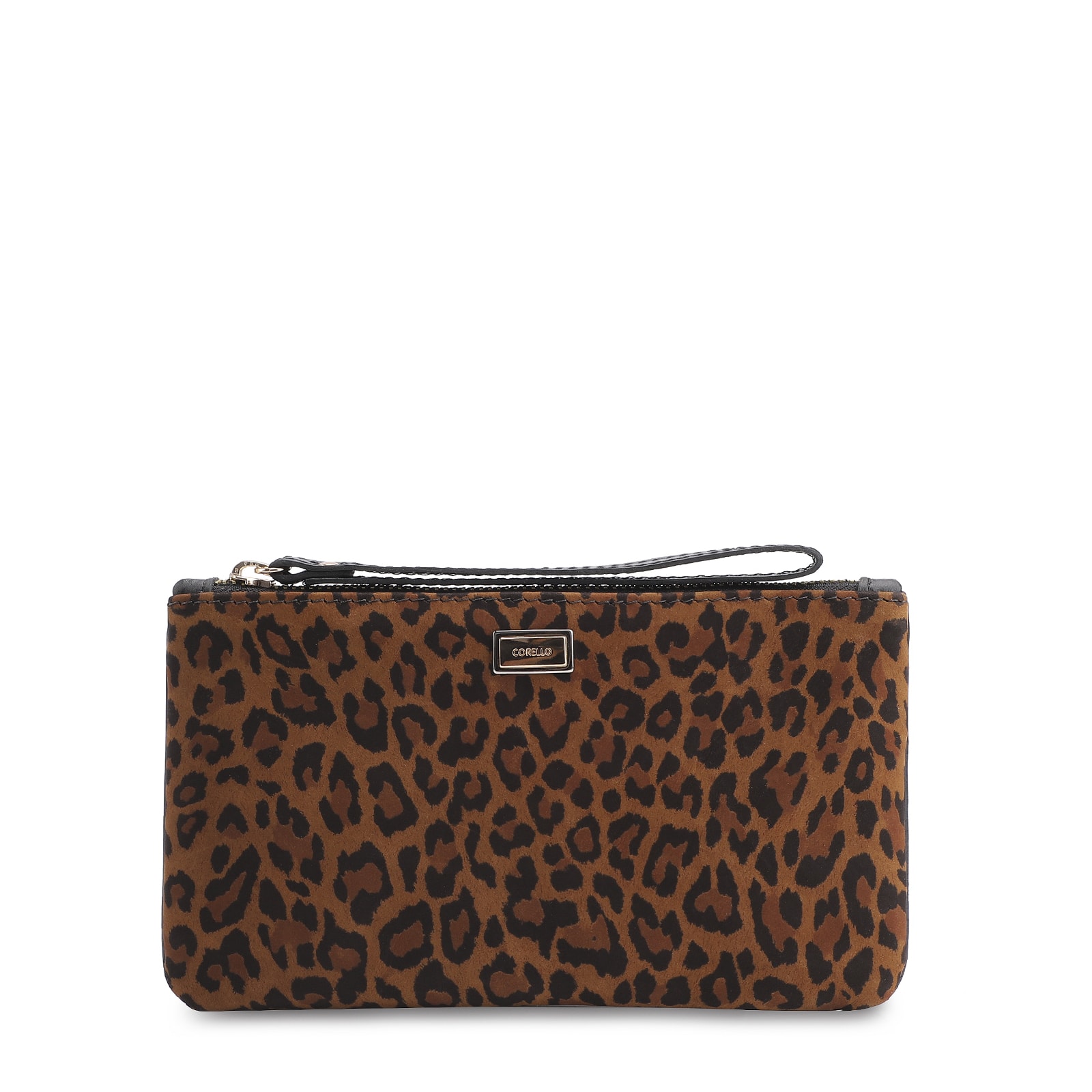 Bolsa Pequena Couro Nobuck Onça/Couro Preto