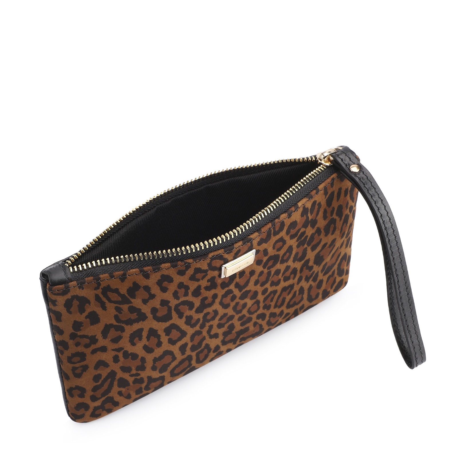 Bolsa Pequena Couro Nobuck Onça/Couro Preto
