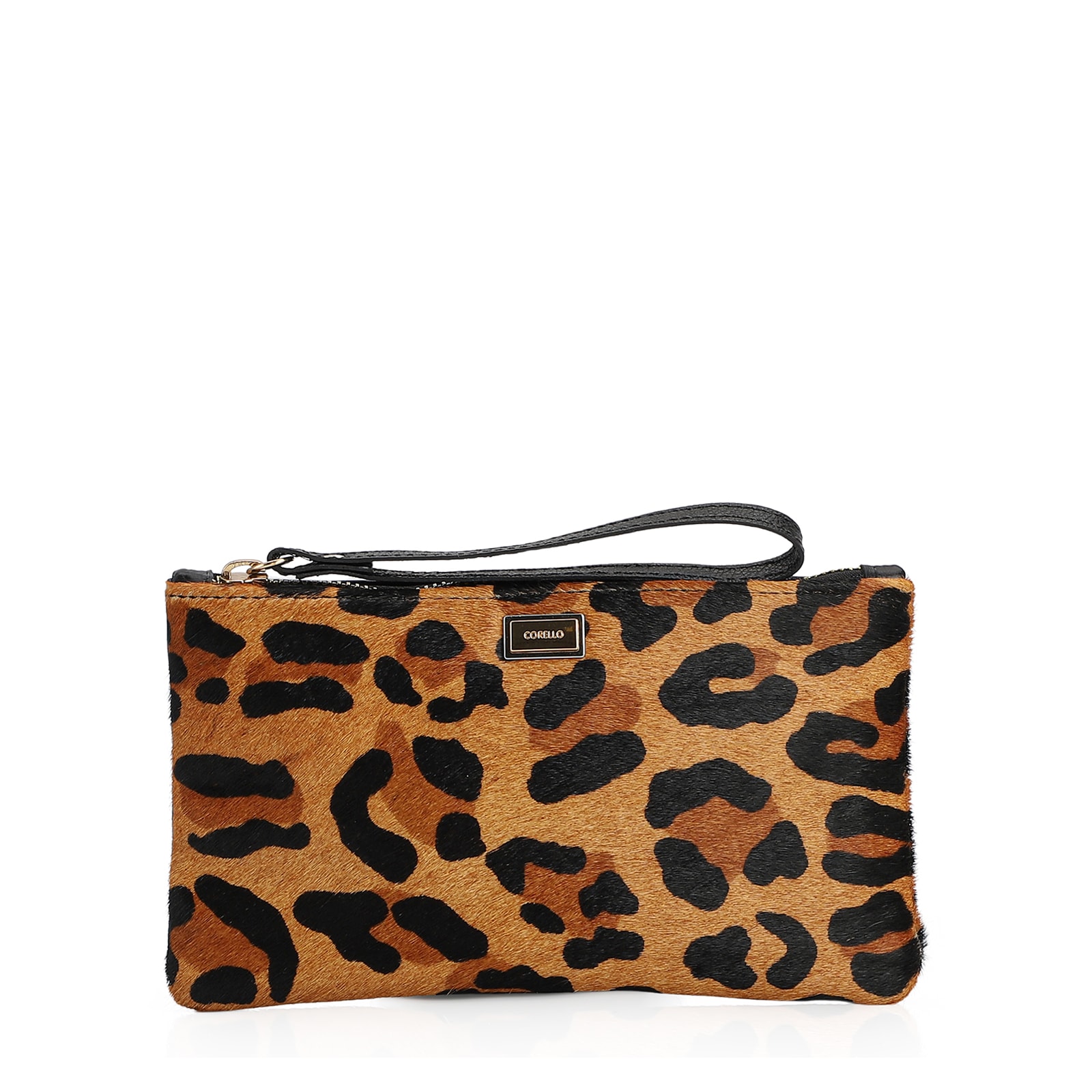 Bolsa Pequena Couro Preto / Estampa Onça