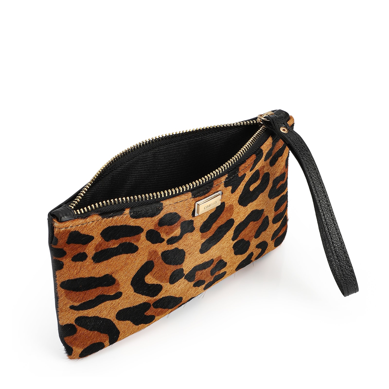 Bolsa Pequena Couro Preto / Estampa Onça