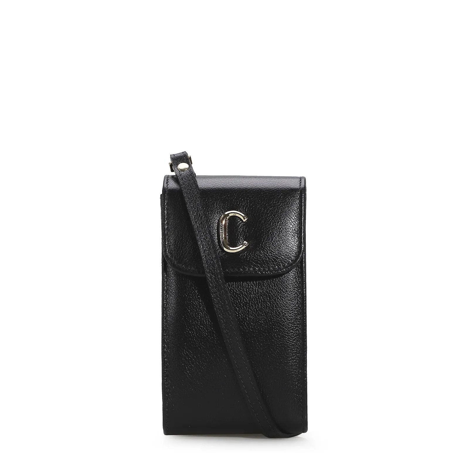 Bolsa Pequena Couro Preto Porta Celular