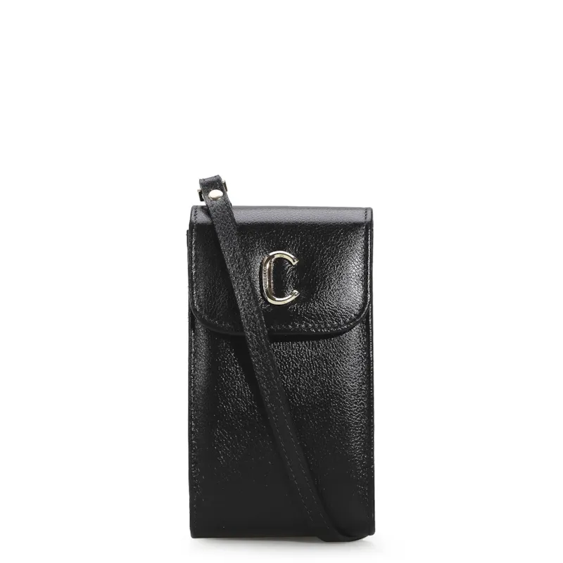 Bolsa Pequena Couro Preto Porta Celular