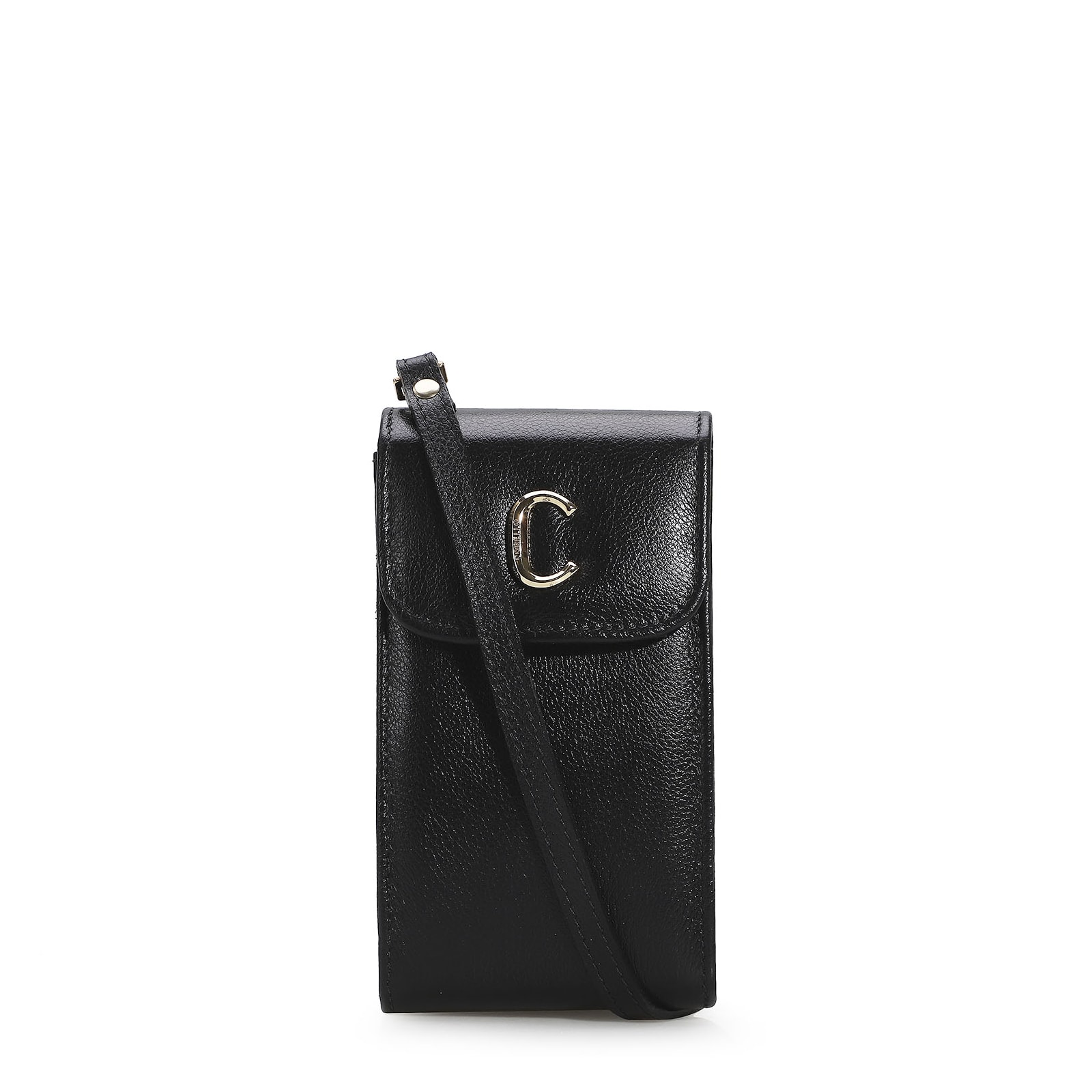 Bolsa Pequena Couro Preto Porta Celular