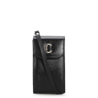 Pequena Couro Preto porta Celular
