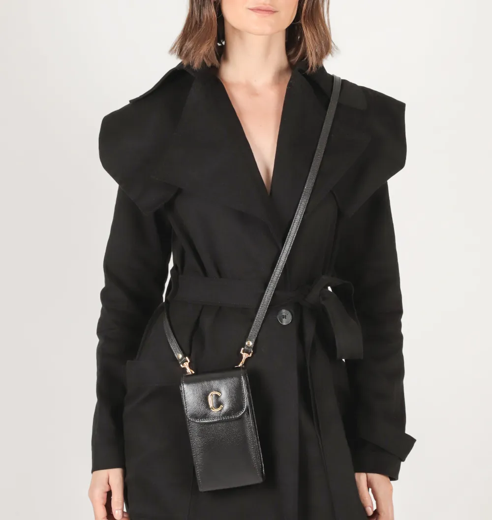 Bolsa Pequena Couro Preto Porta Celular - imagem 2