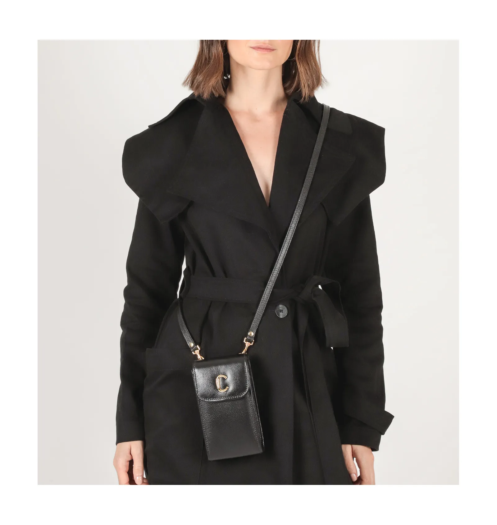 Bolsa Pequena Couro Preto Porta Celular