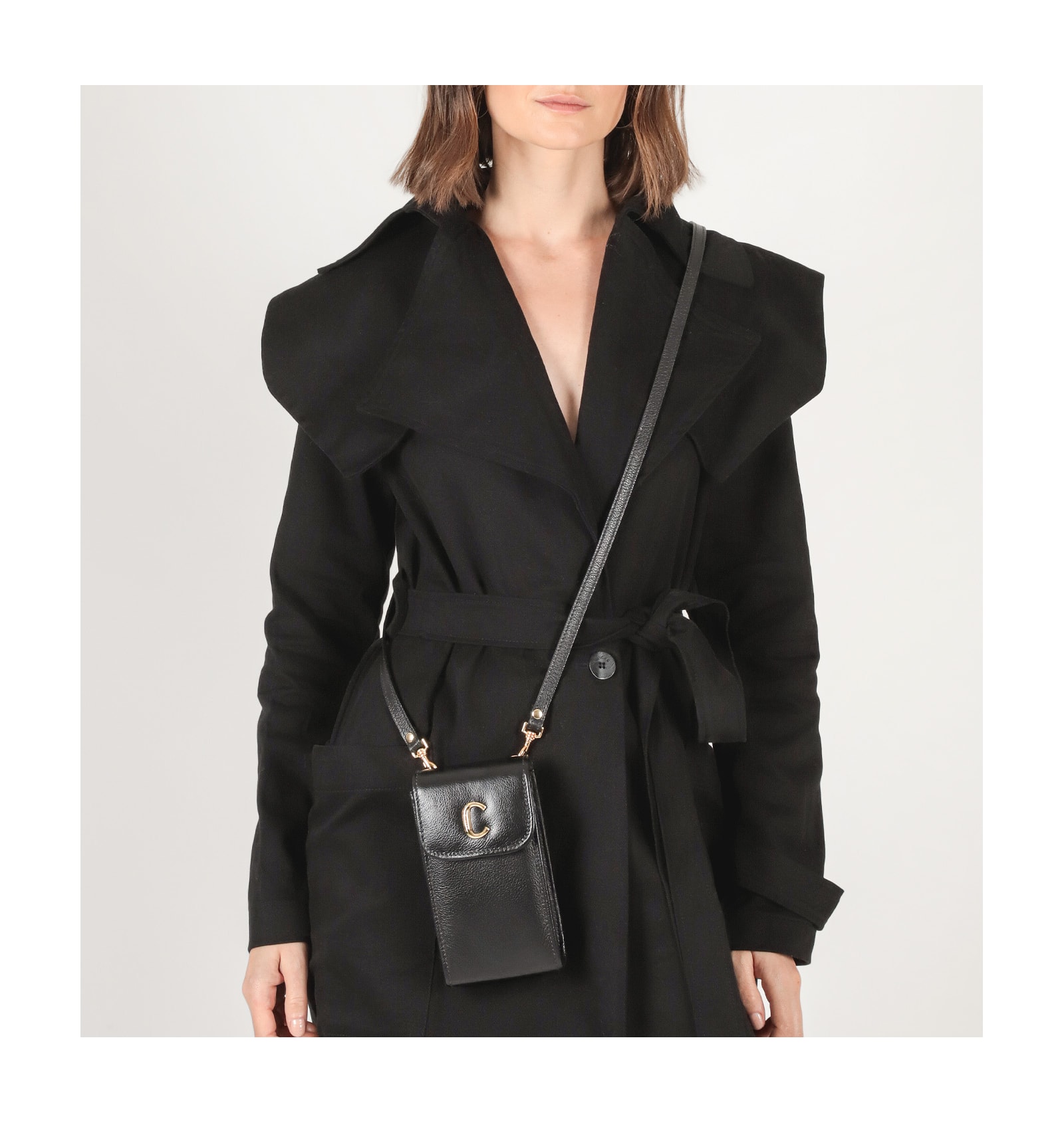 Bolsa Pequena Couro Preto Porta Celular