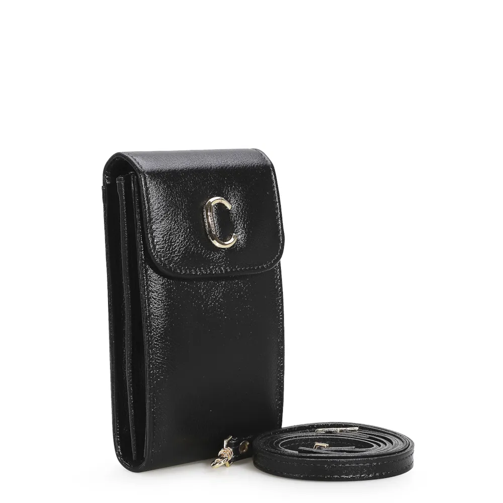 Bolsa Pequena Couro Preto Porta Celular - imagem 3