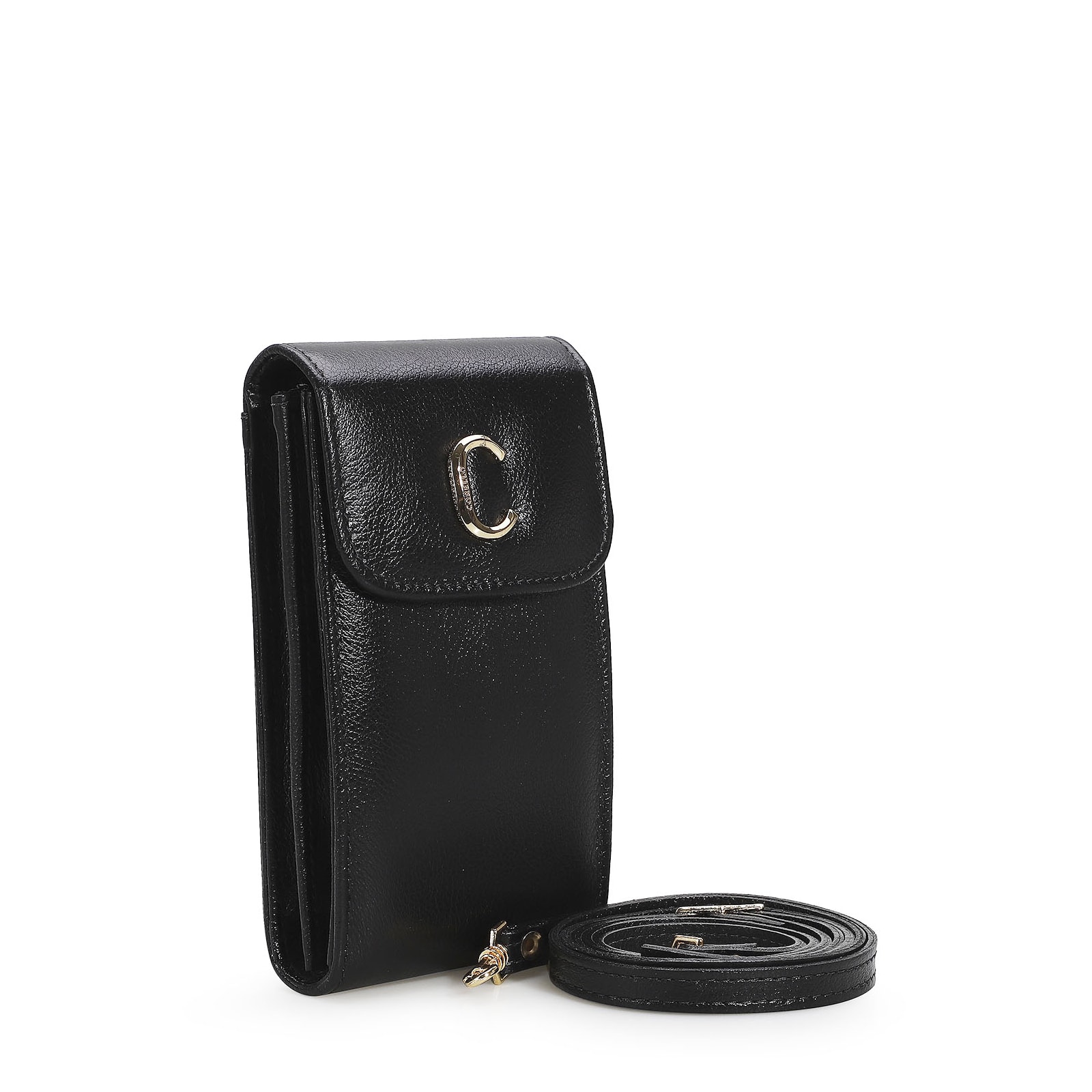 Bolsa Pequena Couro Preto Porta Celular