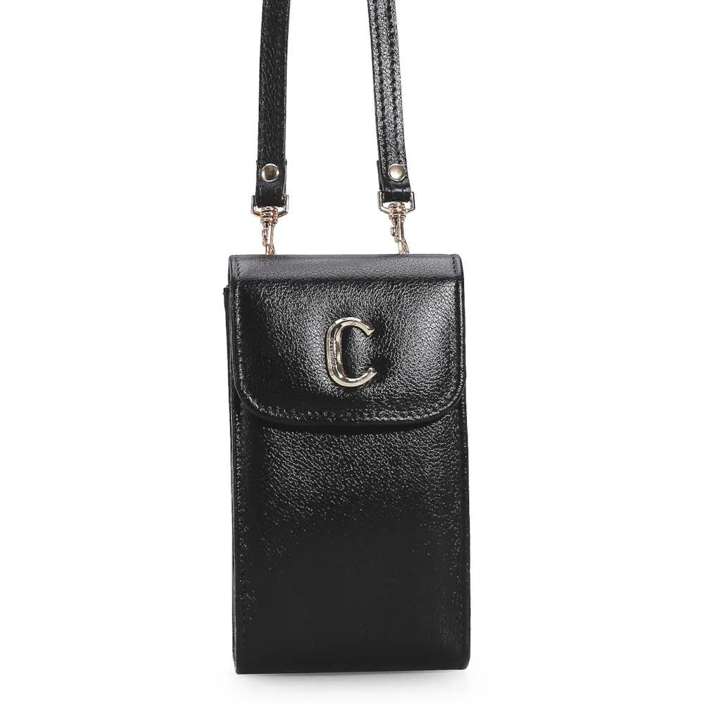 Bolsa Pequena Couro Preto Porta Celular - imagem 4