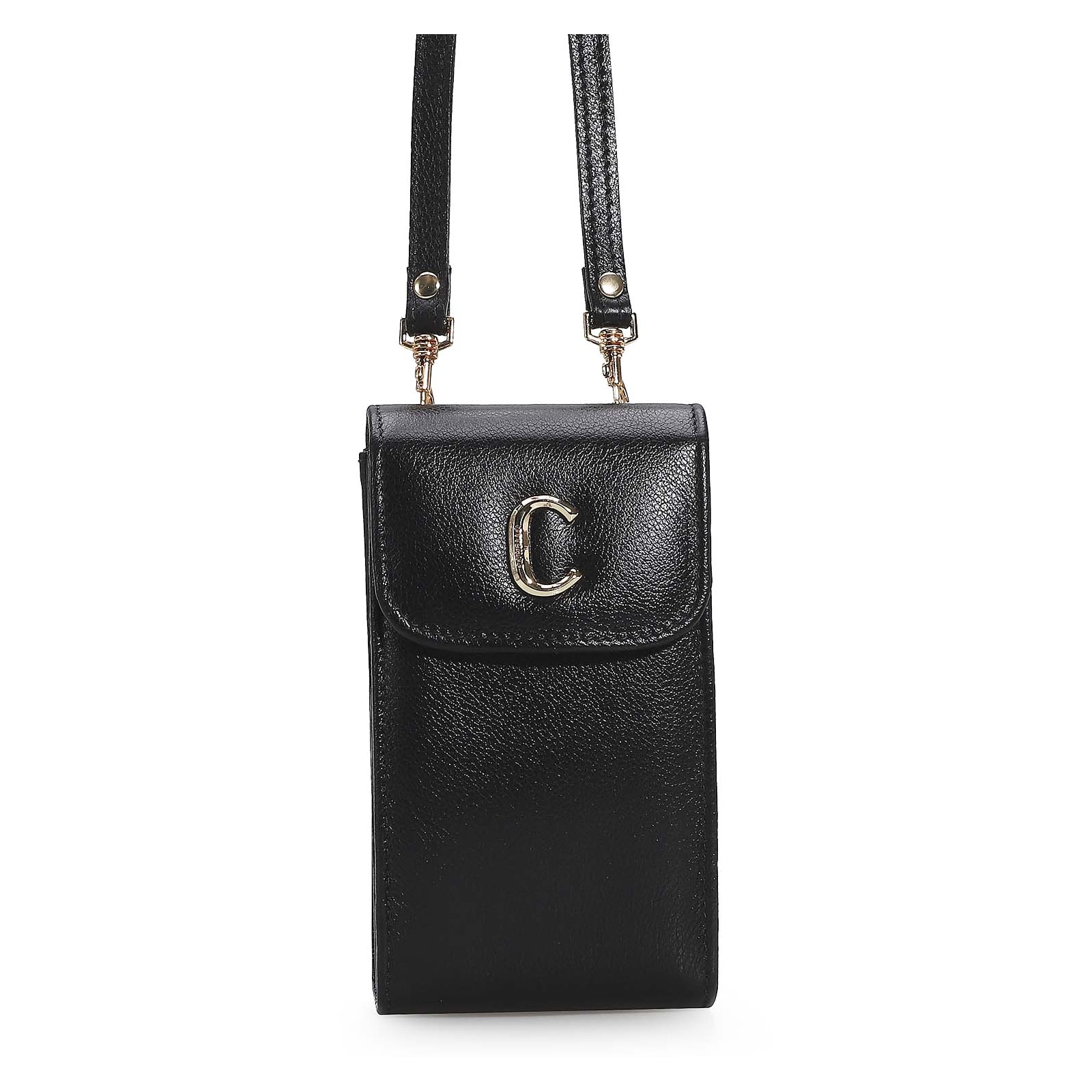 Bolsa Pequena Couro Preto Porta Celular