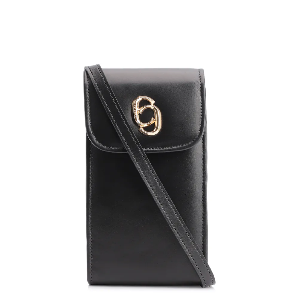 Bolsa Pequena Couro Preto Porta Celular