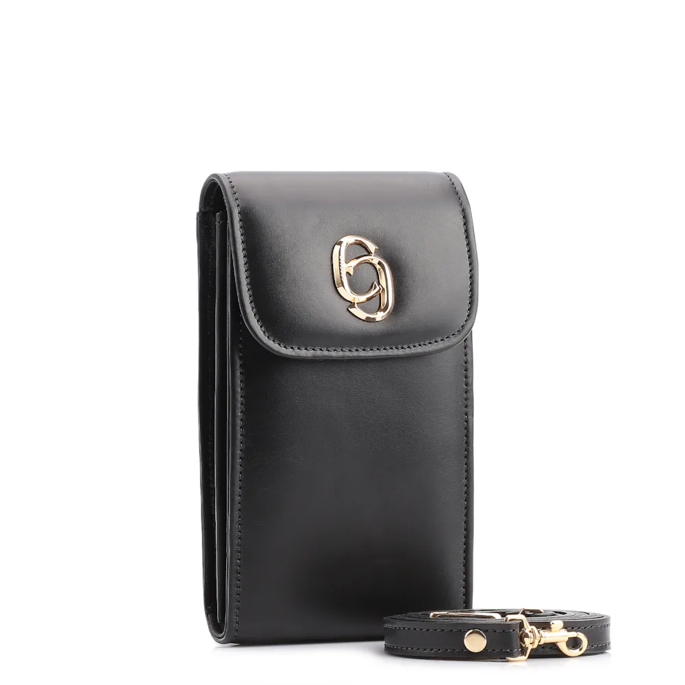 Bolsa Pequena Couro Preto Porta Celular - imagem 2