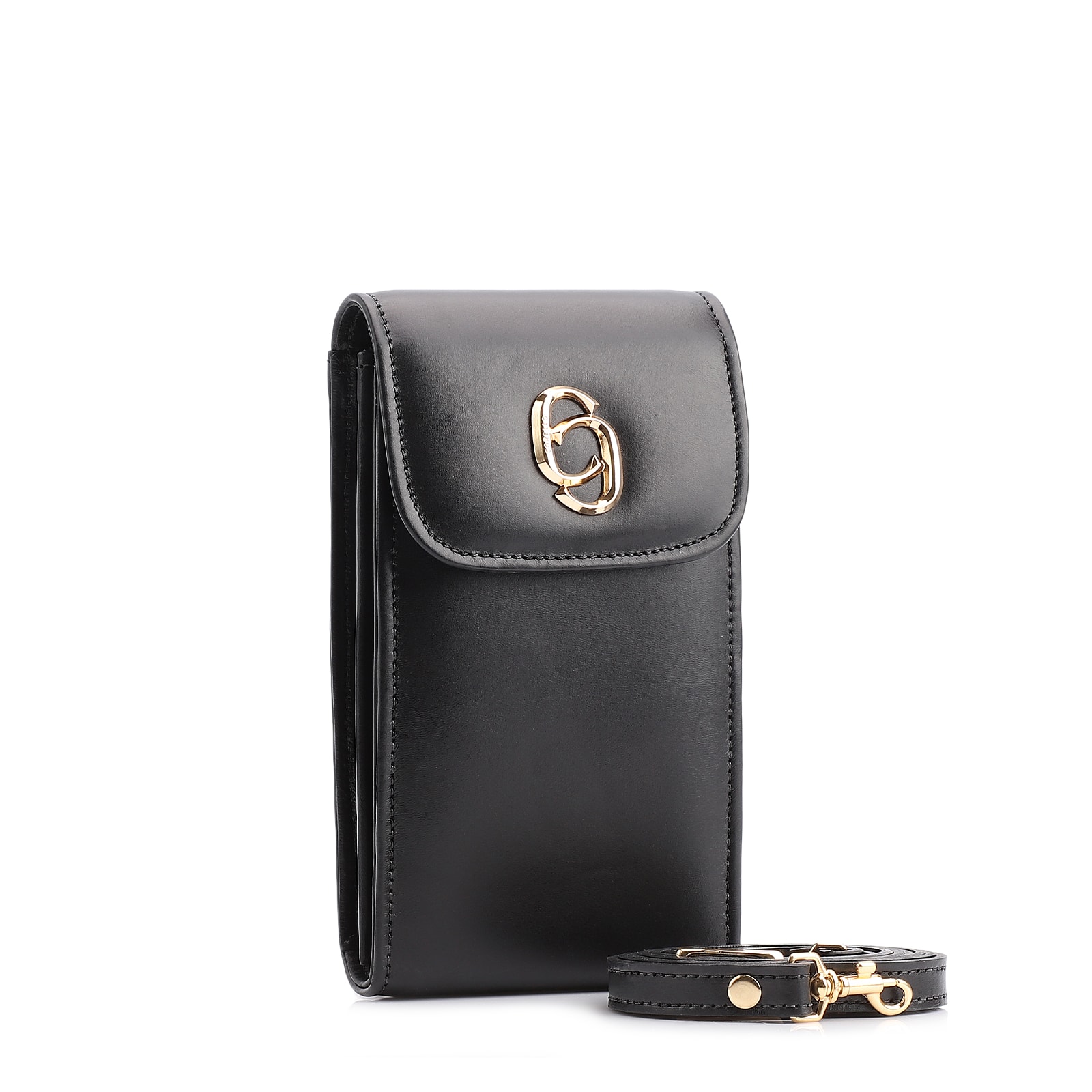 Bolsa Pequena Couro Preto Porta Celular
