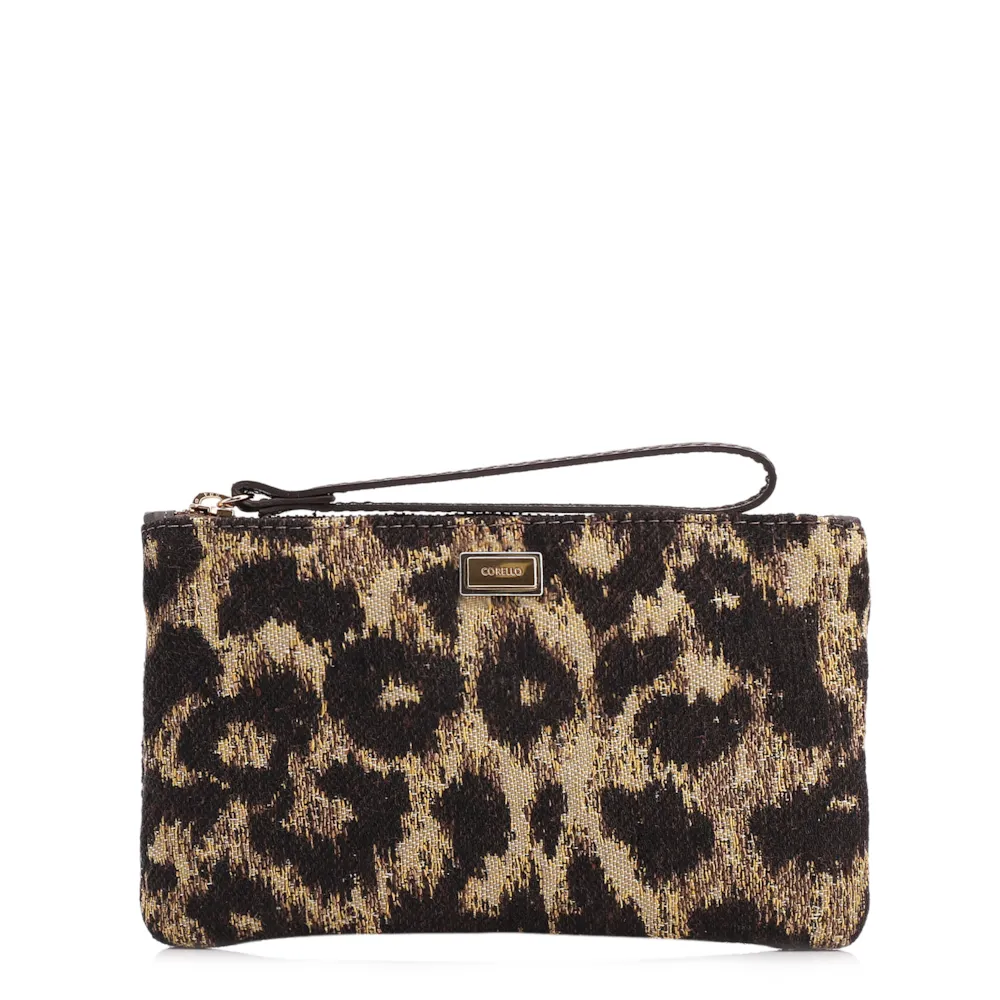 Bolsa Pequena Jacquard Onça/Couro Marrom Escuro