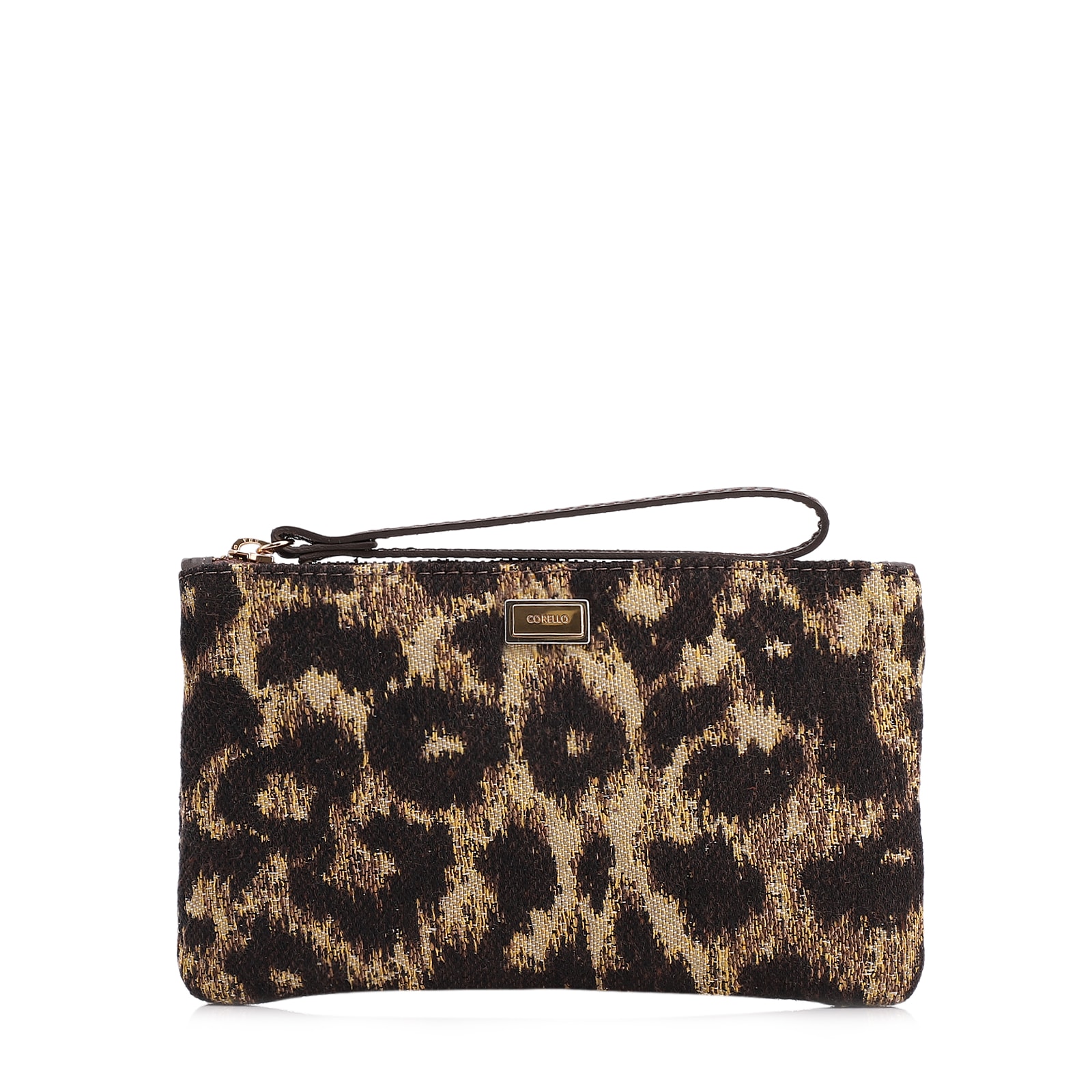 Bolsa Pequena Jacquard Onça/Couro Marrom Escuro