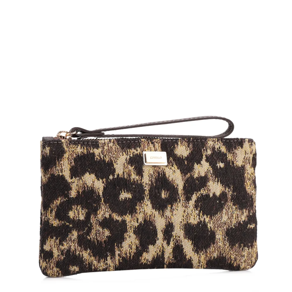 Bolsa Pequena Jacquard Onça/Couro Marrom Escuro - imagem 2