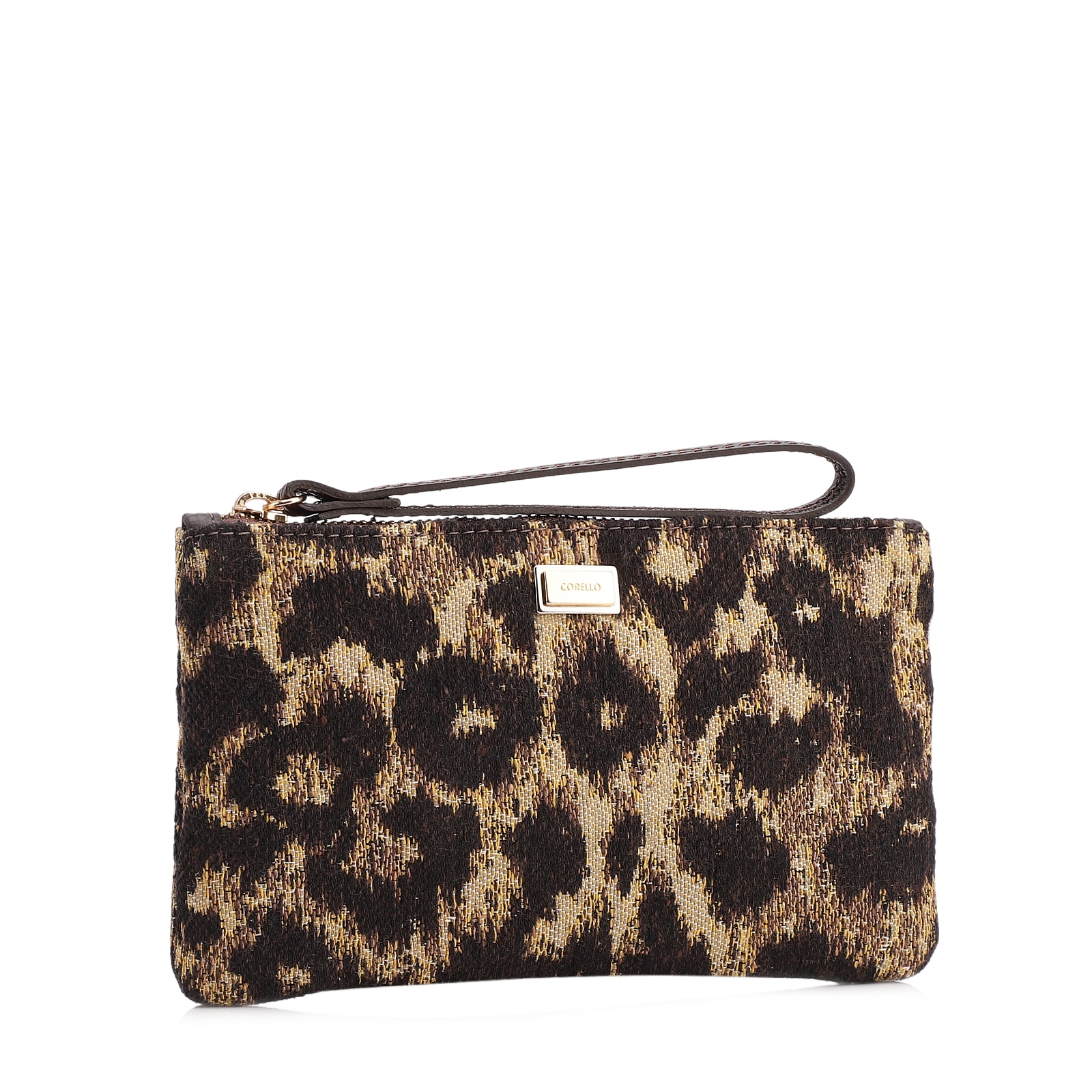 Bolsa Pequena Jacquard Onça/Couro Marrom Escuro