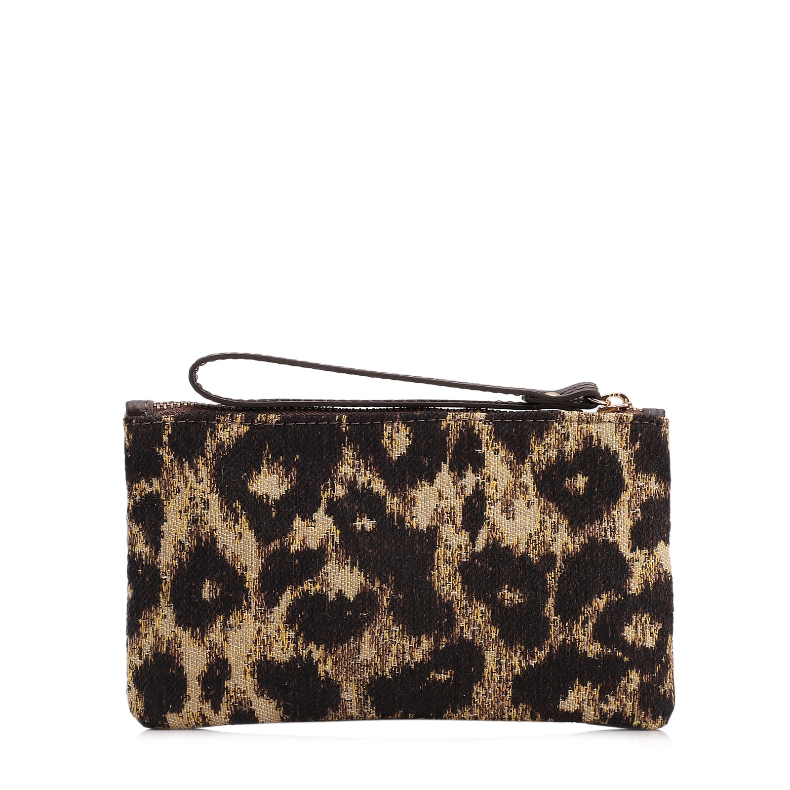Bolsa Pequena Jacquard Onça/Couro Marrom Escuro