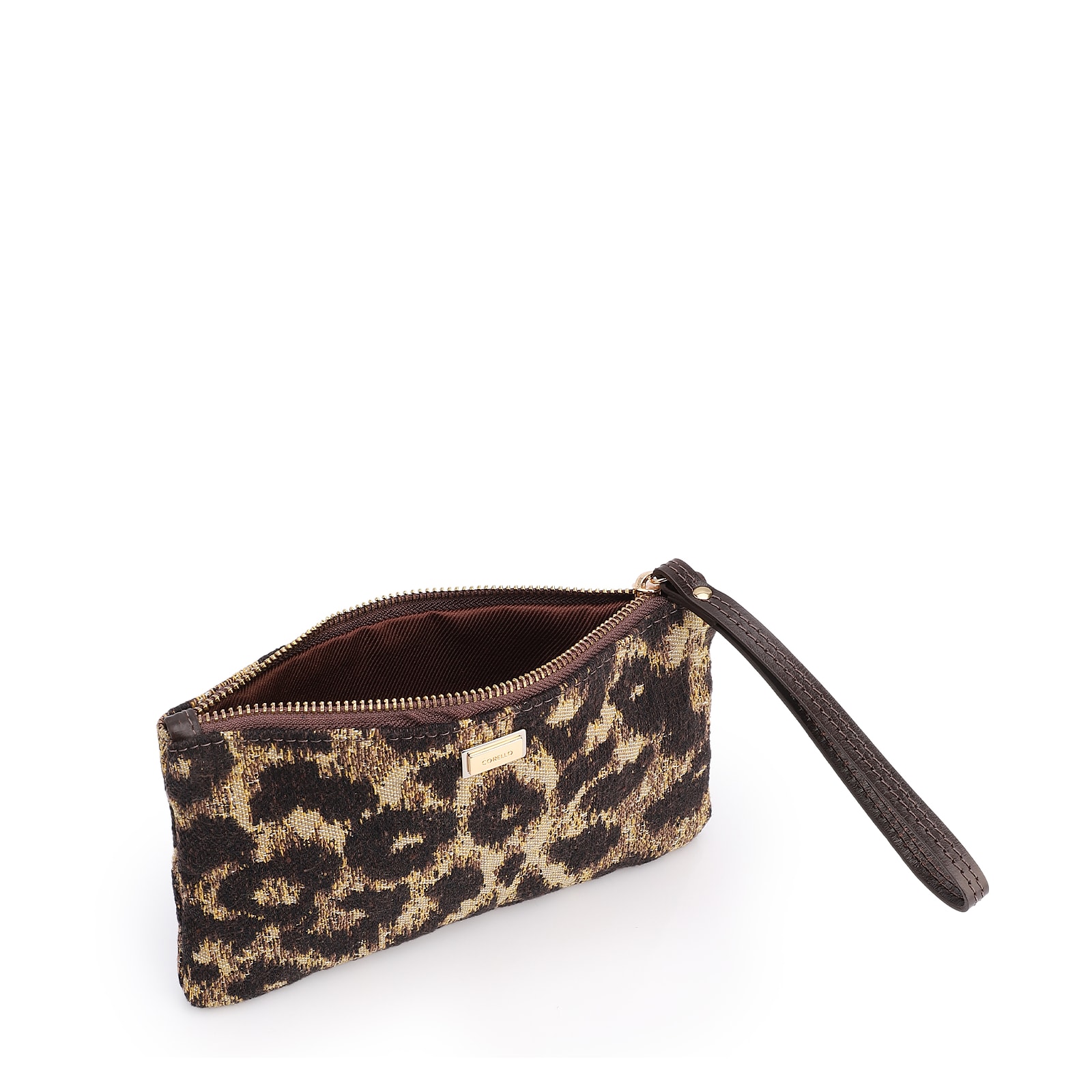 Bolsa Pequena Jacquard Onça/Couro Marrom Escuro