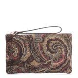 Bolsa Pequena Jacquard Paisley /Couro Marrom Escuro