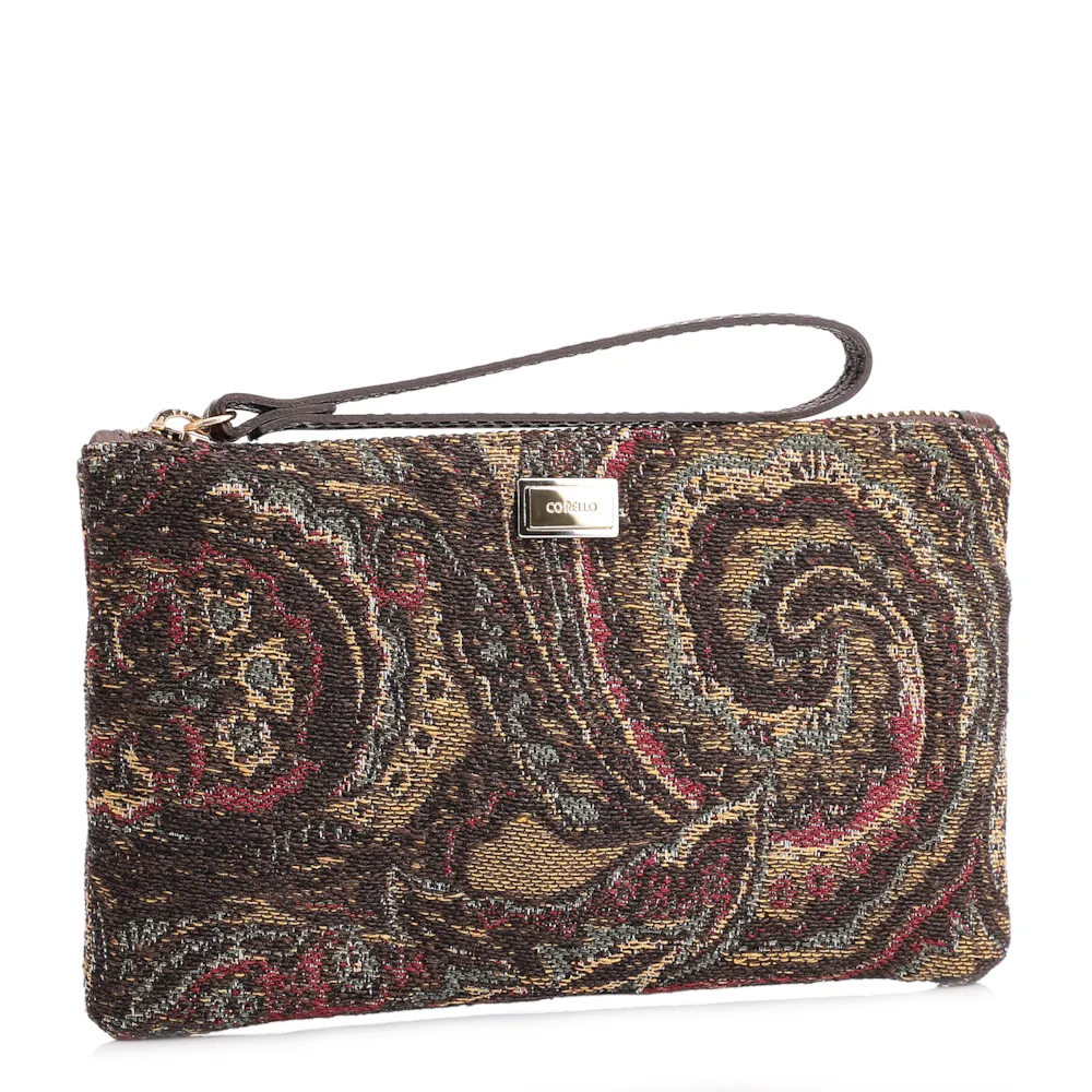 Bolsa Pequena Jacquard Paisley /Couro Marrom Escuro - imagem 2
