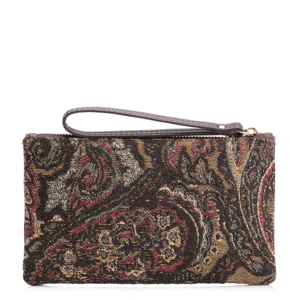 Bolsa Pequena Jacquard Paisley /Couro Marrom Escuro - imagem 3