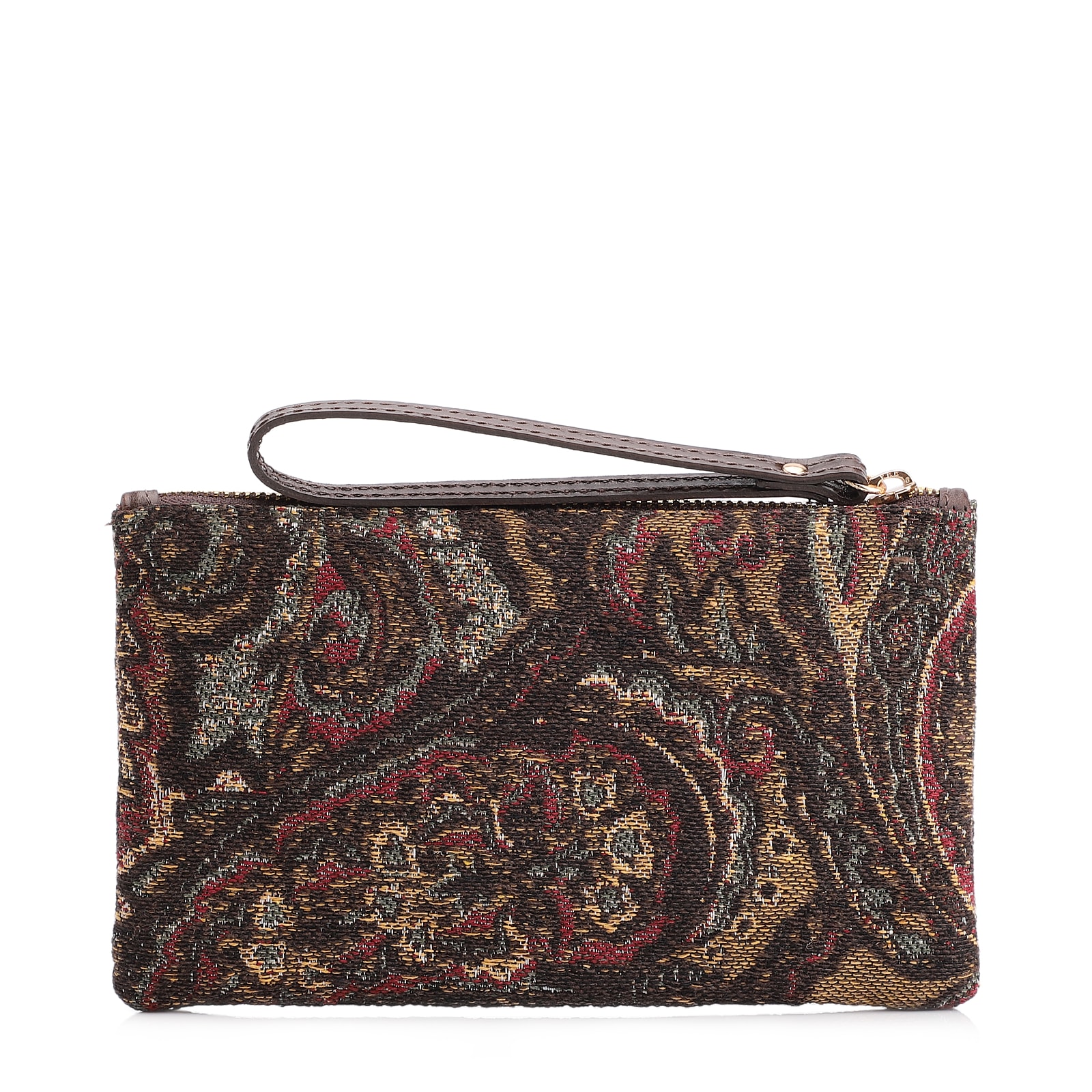 Bolsa Pequena Jacquard Paisley /Couro Marrom Escuro