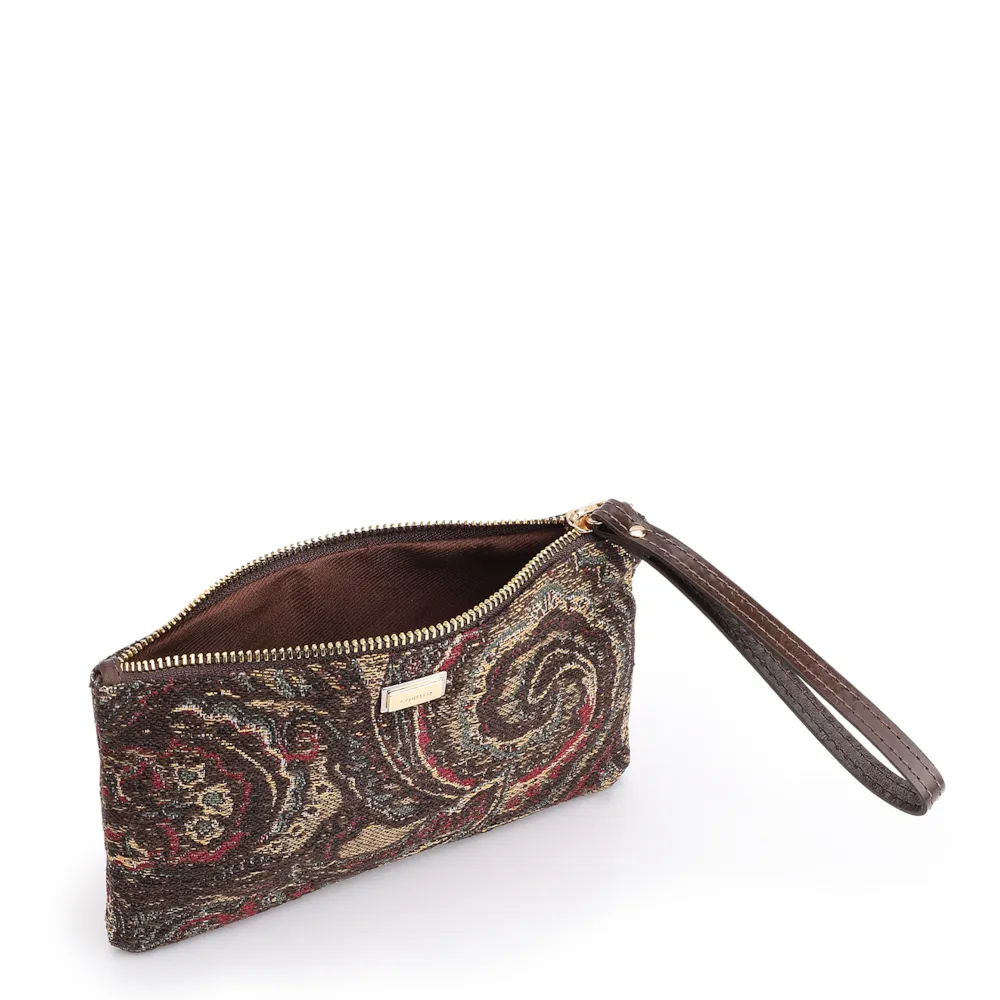 Bolsa Pequena Jacquard Paisley /Couro Marrom Escuro - imagem 4