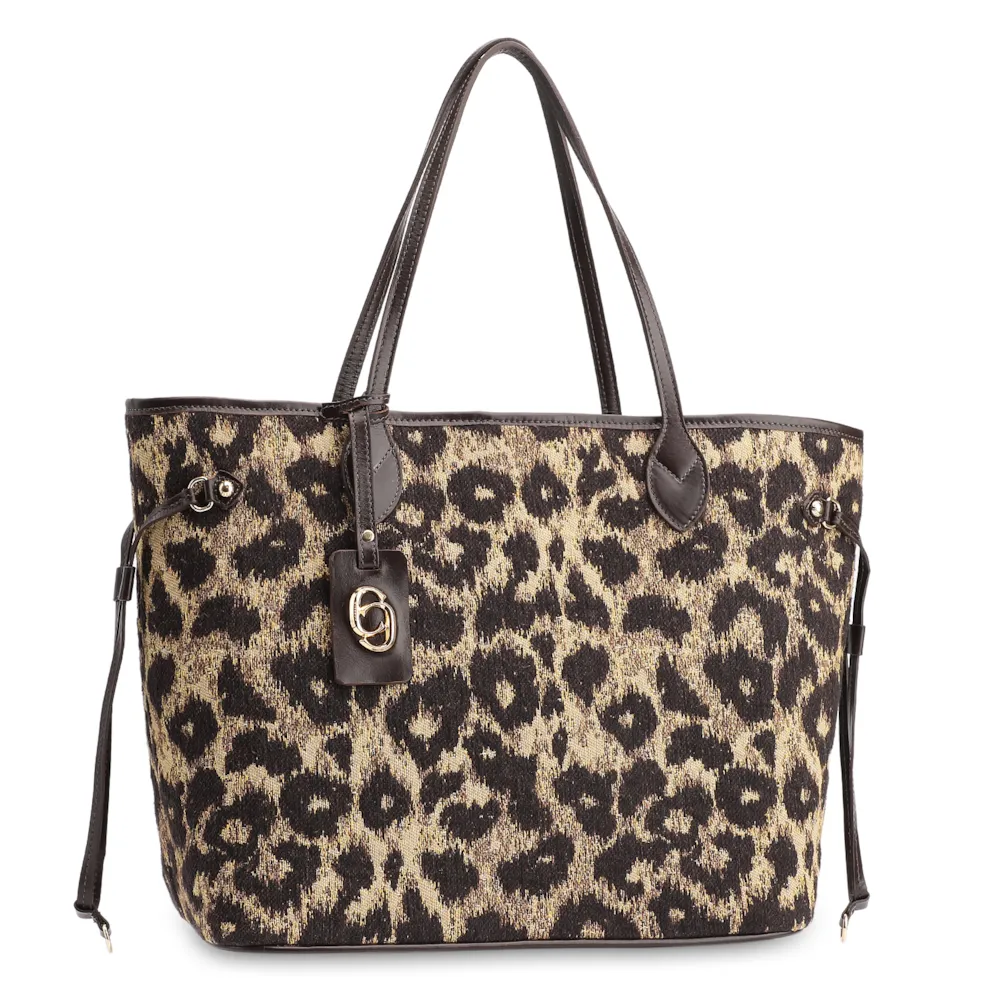  Bolsa Sacola Jacquard Onça/Couro Marrom - imagem 3