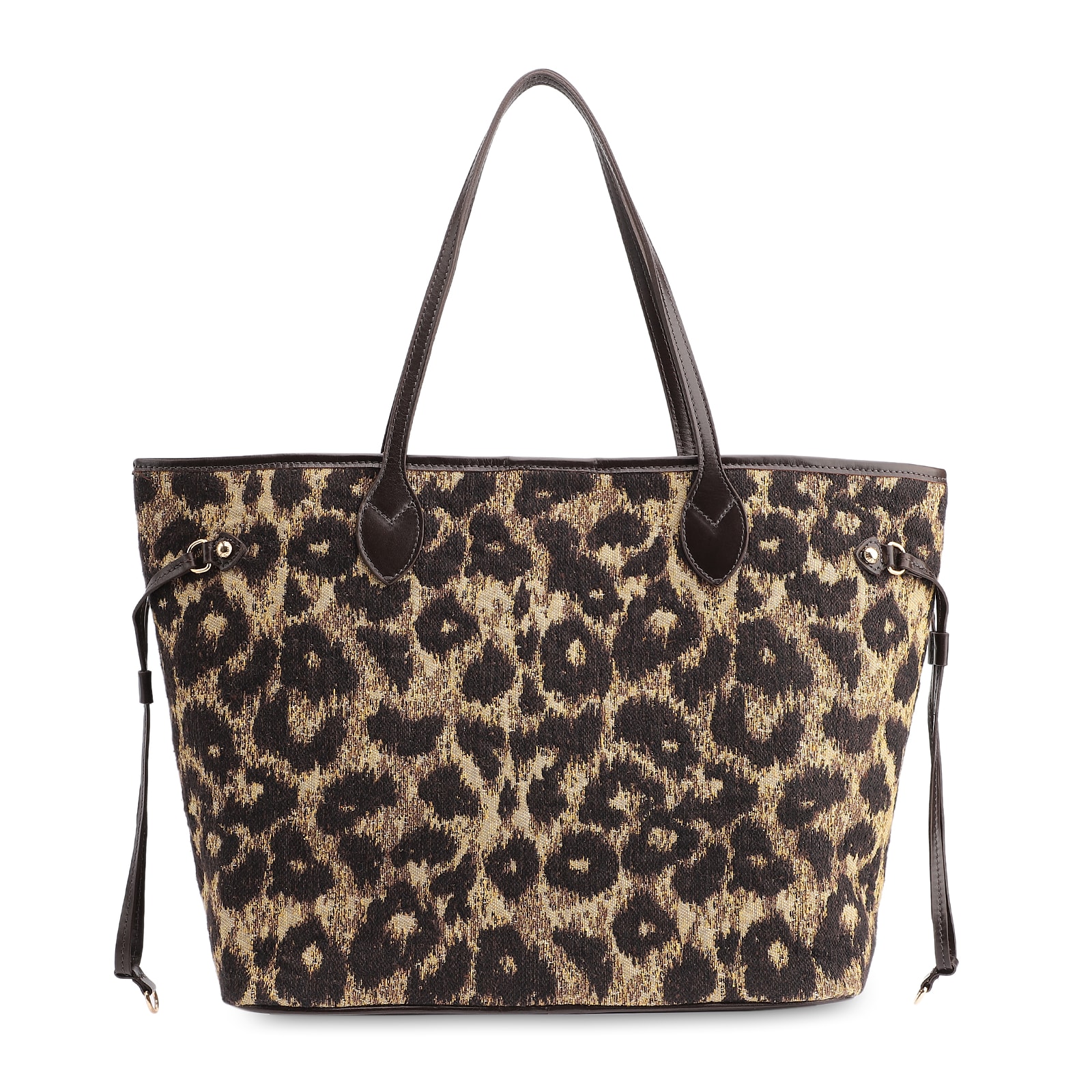 Bolsa Sacola Jacquard Onça/Couro Marrom