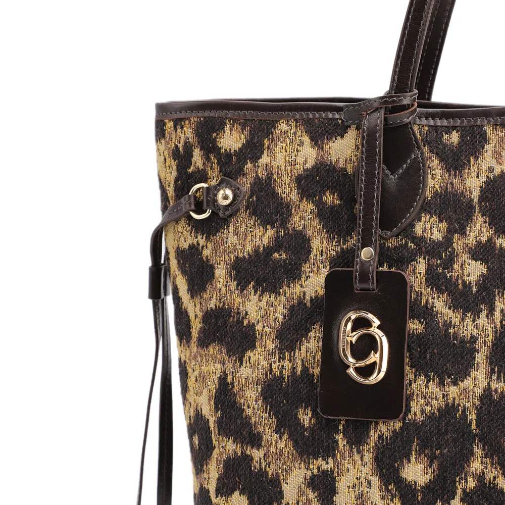  Bolsa Sacola Jacquard Onça/Couro Marrom - imagem 6