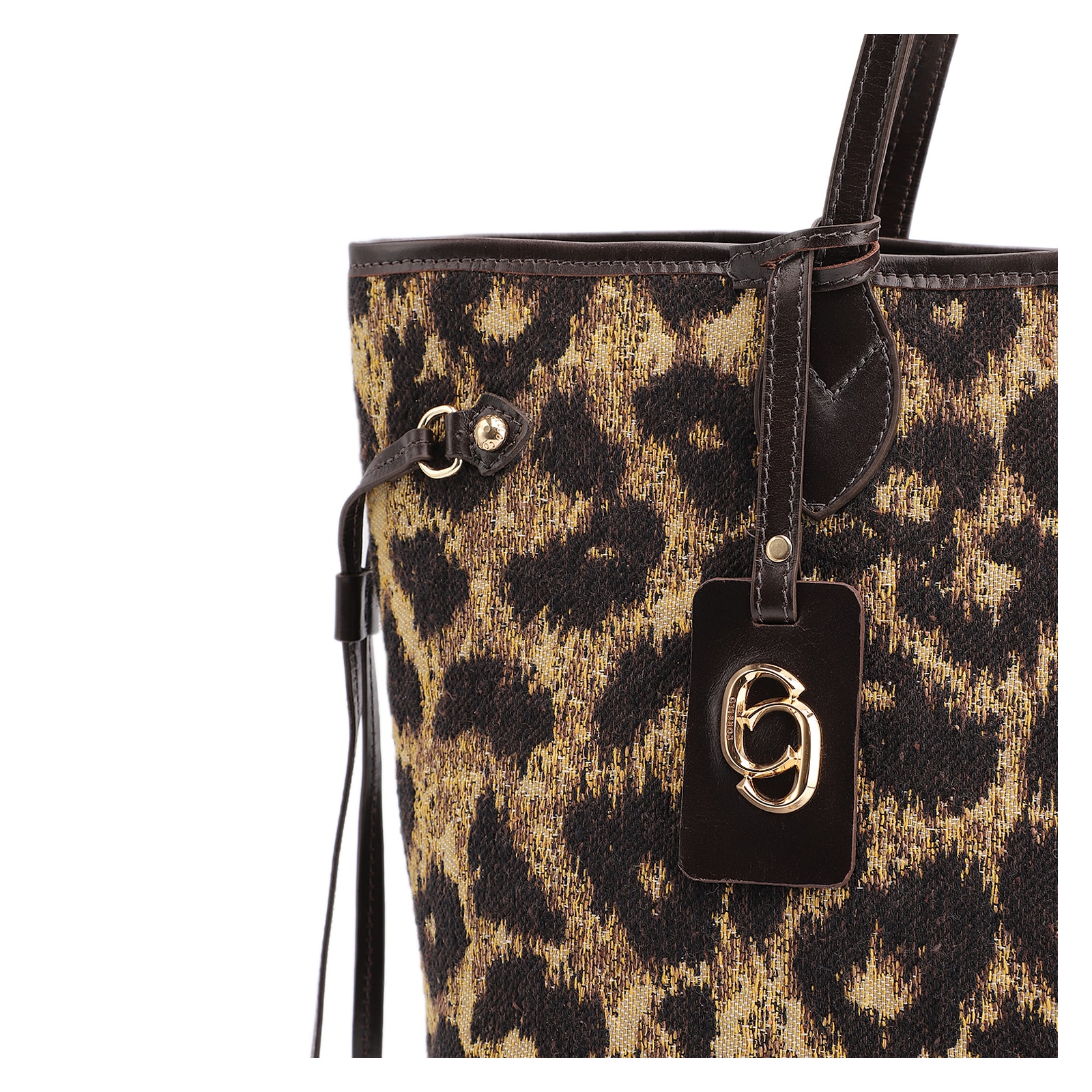 Bolsa Sacola Jacquard Onça/Couro Marrom