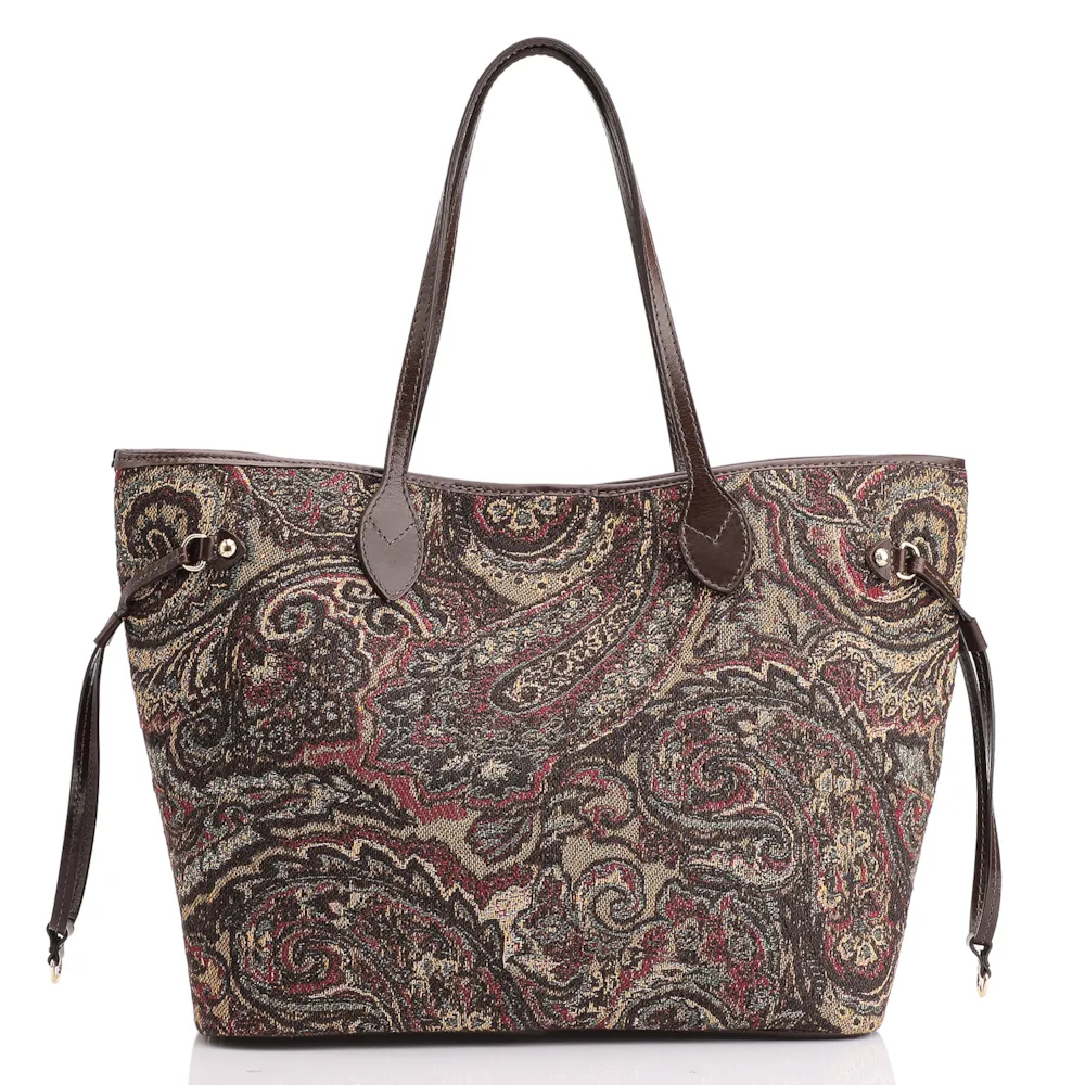 Bolsa Sacola Jacquard Paisley  /Couro Marrom Escuro - imagem 4