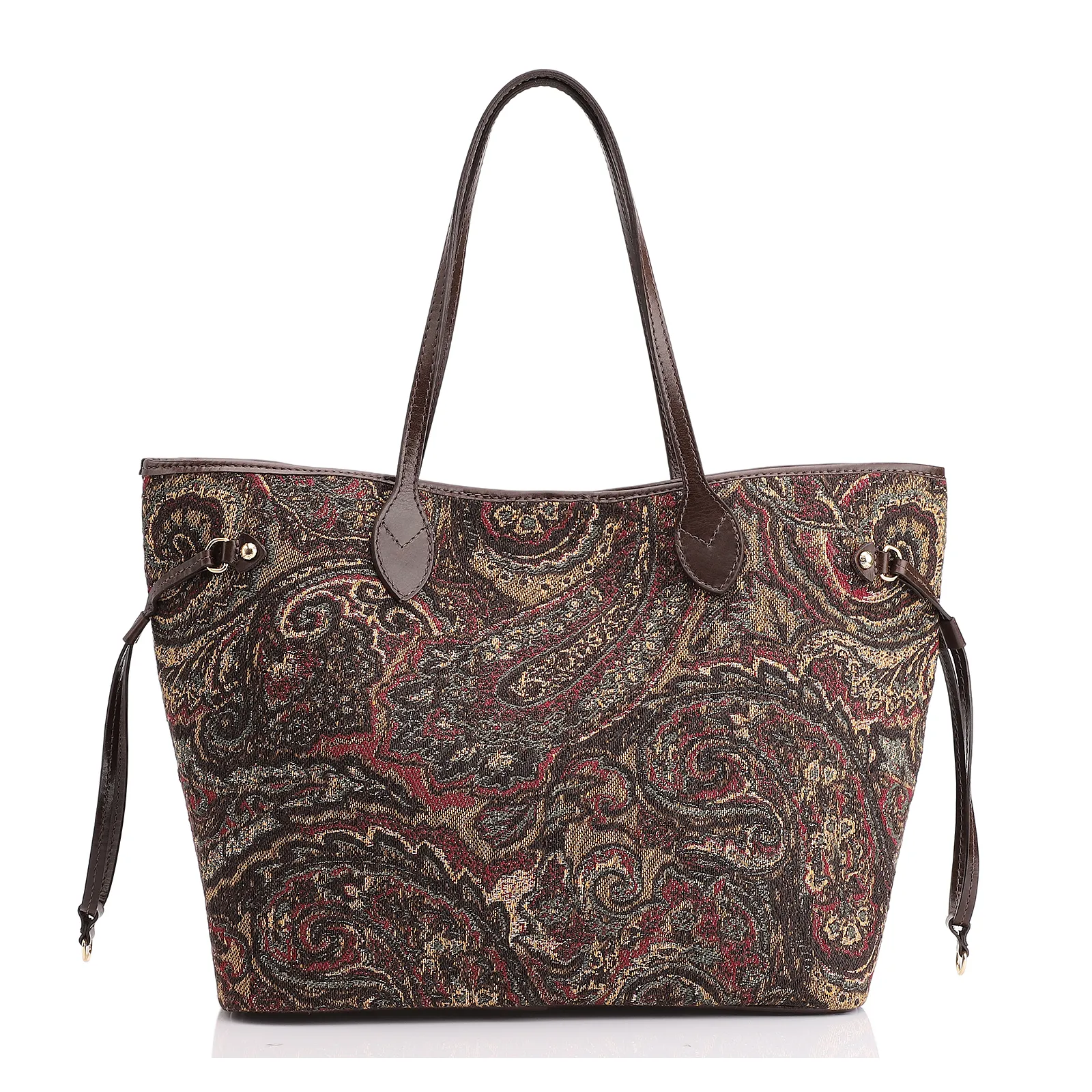 Bolsa Sacola Jacquard Paisley  /Couro Marrom Escuro