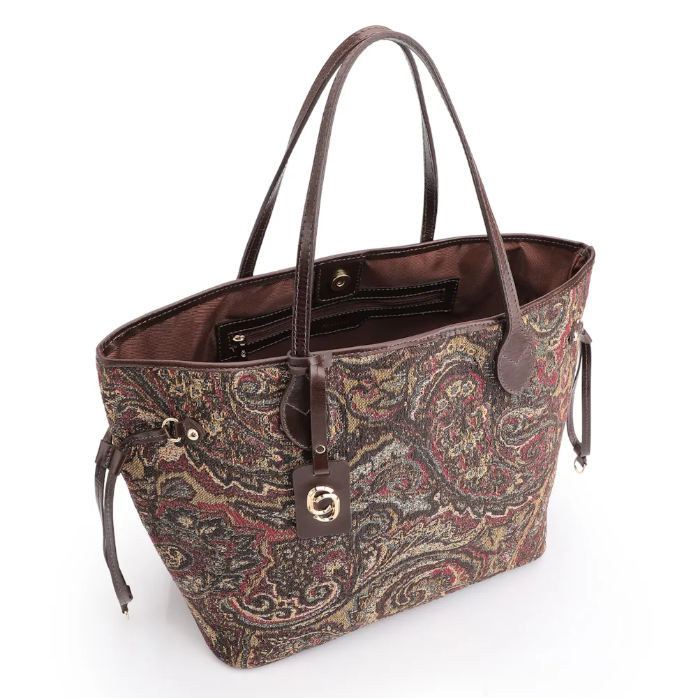 Bolsa Sacola Jacquard Paisley  /Couro Marrom Escuro - imagem 5