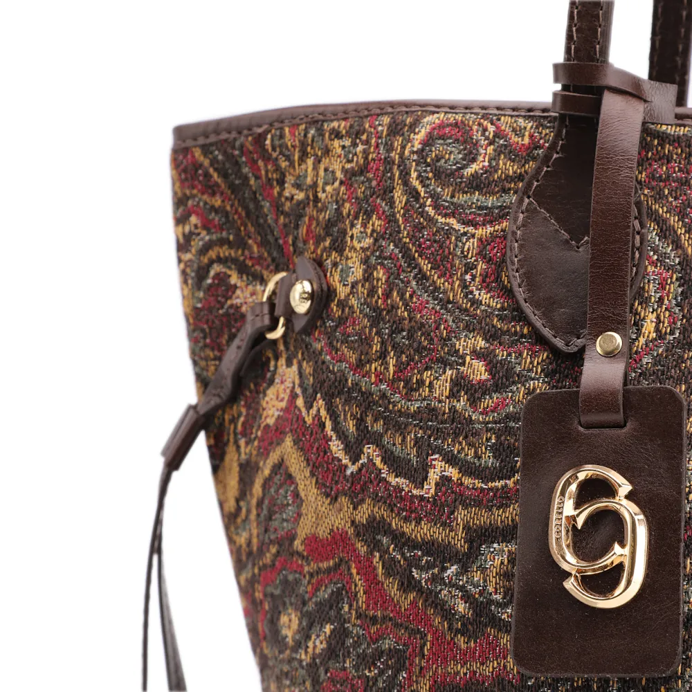 Bolsa Sacola Jacquard Paisley  /Couro Marrom Escuro - imagem 6