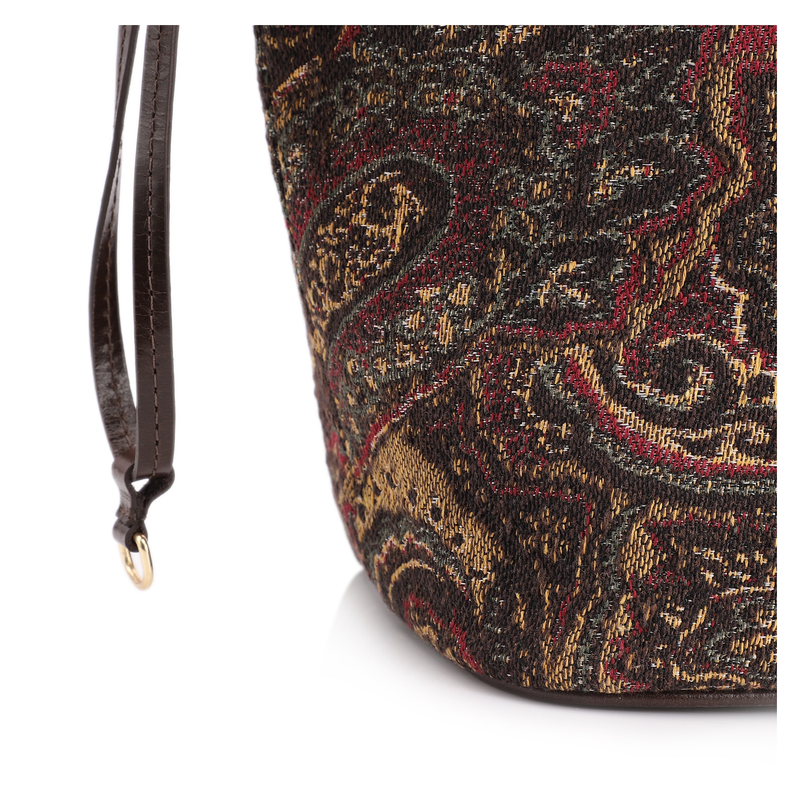 Bolsa Sacola Jacquard Paisley /Couro Marrom Escuro