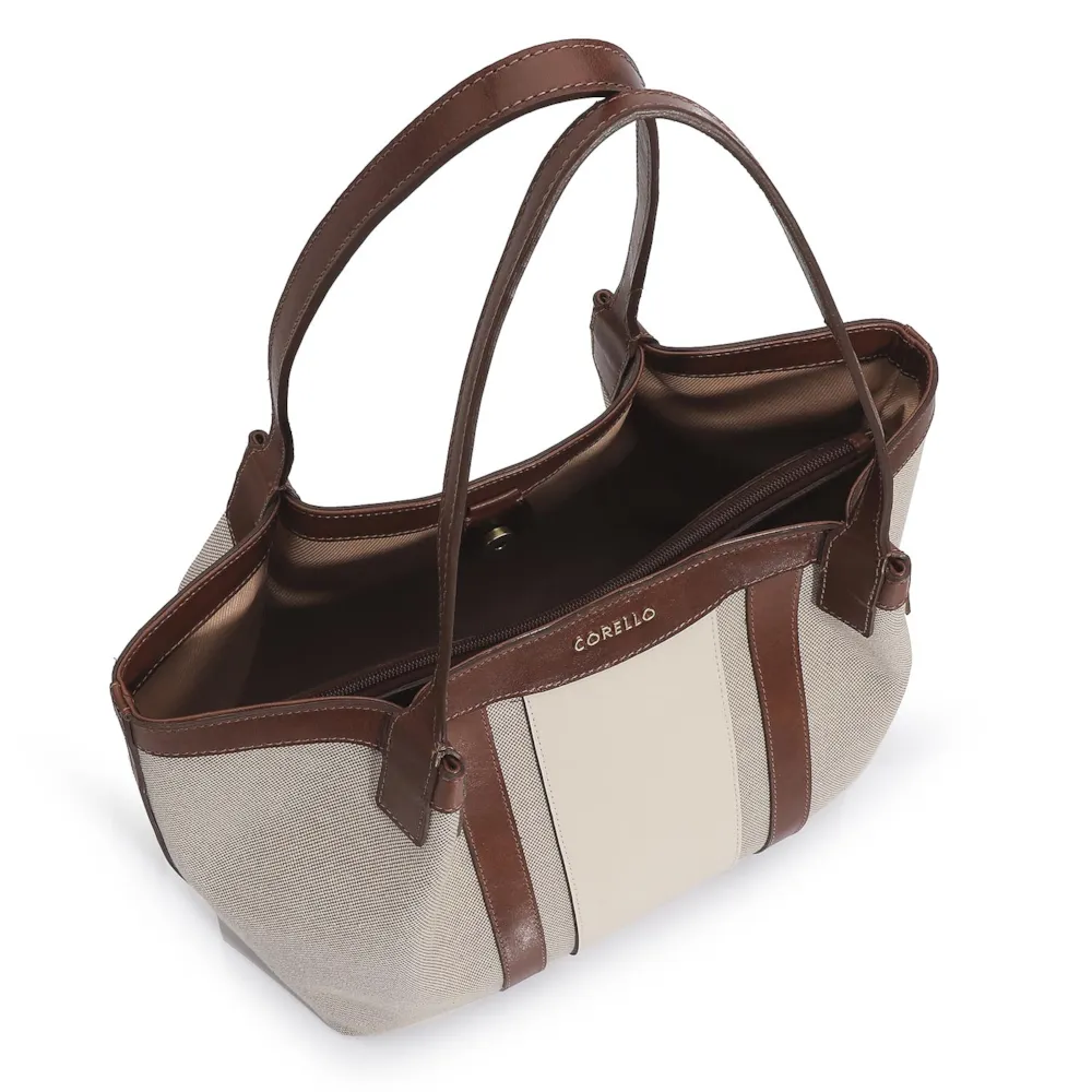 Bolsa Sacola Linho/Couro Marrom/Couro Off White - imagem 5