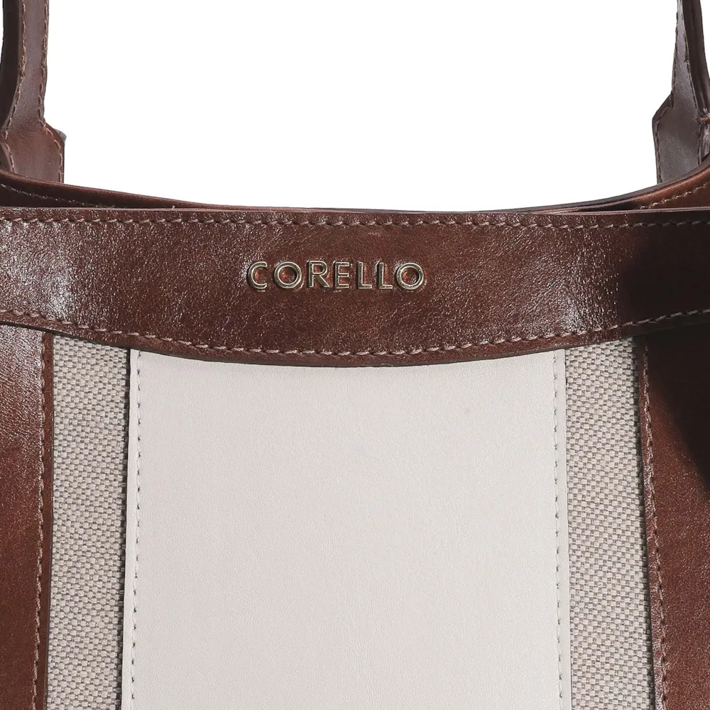 Bolsa Sacola Linho/Couro Marrom/Couro Off White - imagem 7